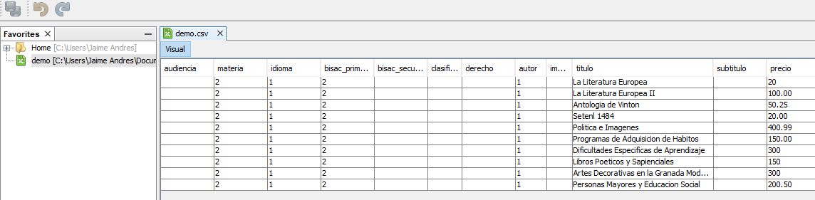 CSV Data in Table